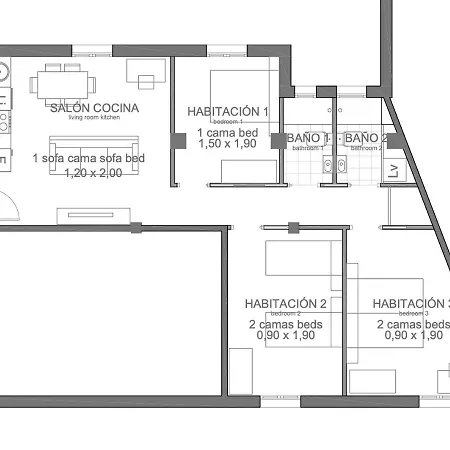 Espacioso 3 Hab Dobles 2 Banos, Junto Ayuntamiento